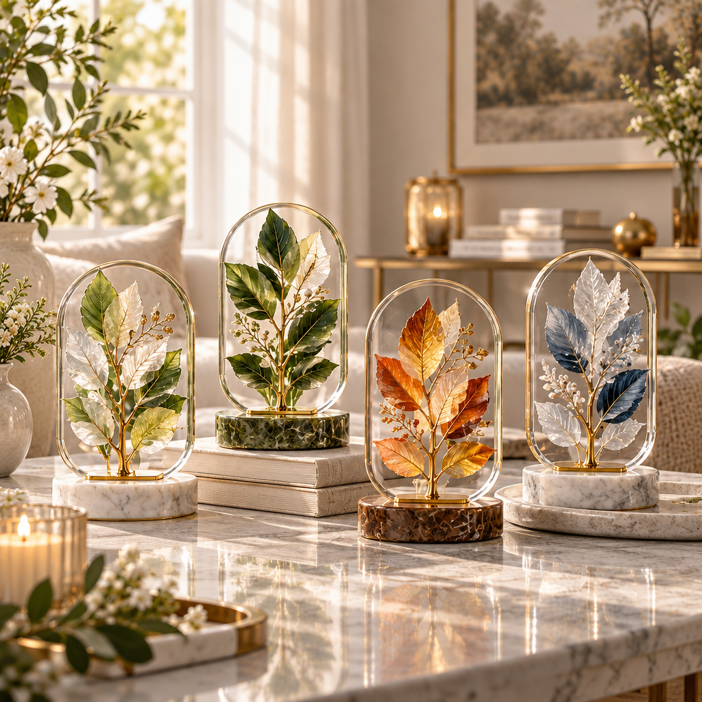 Mtlvoaken™ Four Seasons Botanical Specimen Décor — Framed Leaf-Inspired Tabletop Sculpture, Seasonal Nature Accent