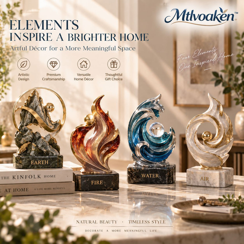 Mtlvoaken™ Elemental Zodiac Impression Sculpture — Earth Fire Water Air Celestial Decorative Object
