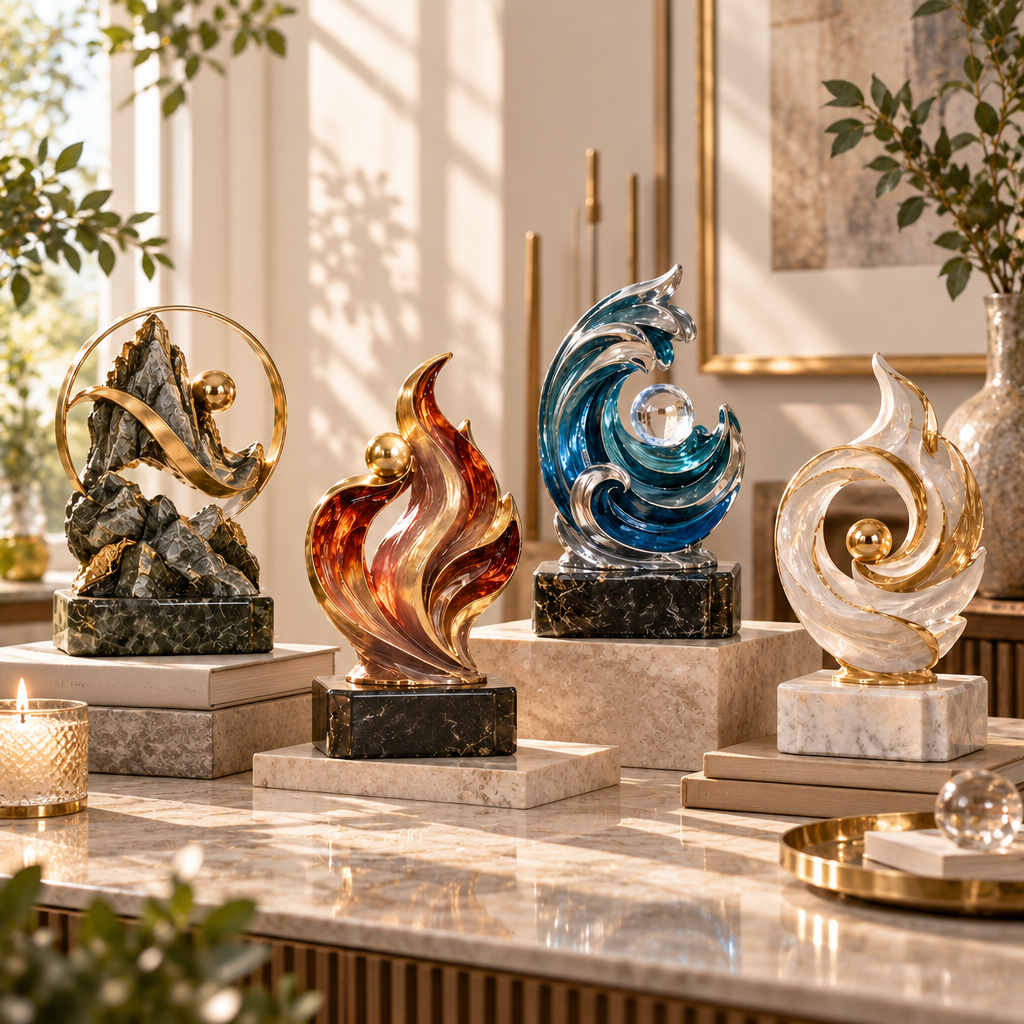 Mtlvoaken™ Elemental Zodiac Impression Sculpture — Earth Fire Water Air Celestial Decorative Object