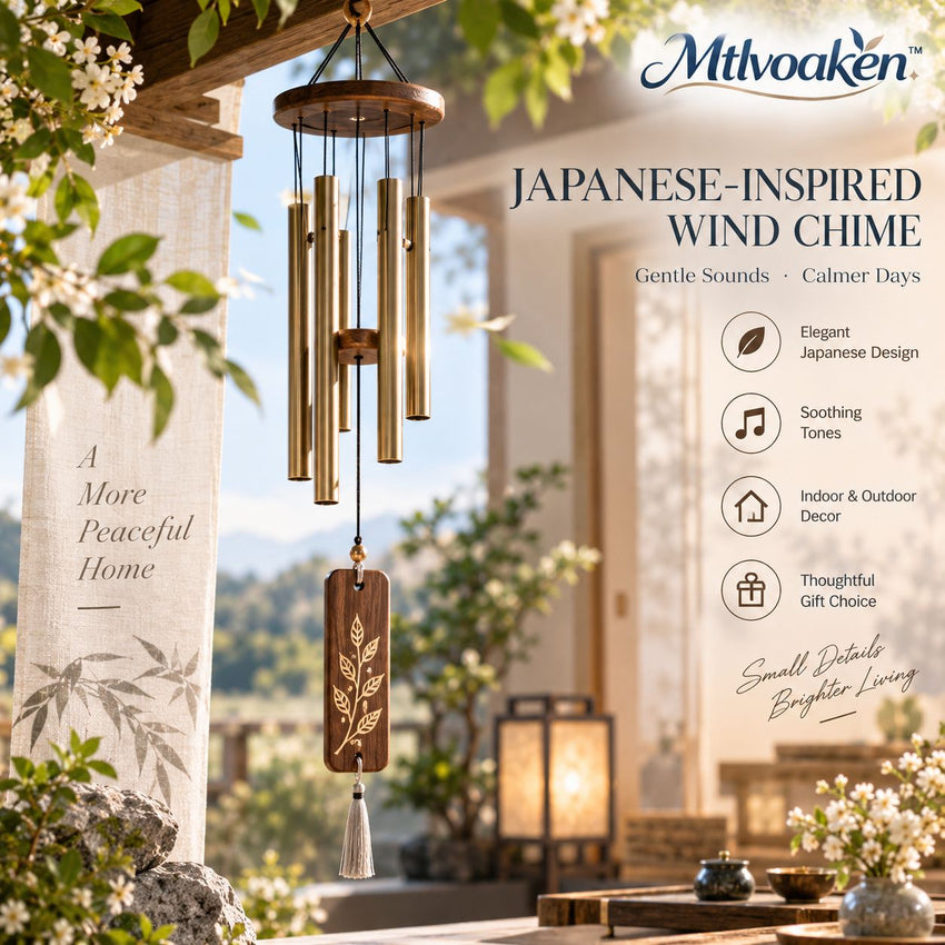 Mtlvoaken™ Quietline Handcrafted Minimal Wind Chime — Artisan-Style Metal & Wood Hanging Décor