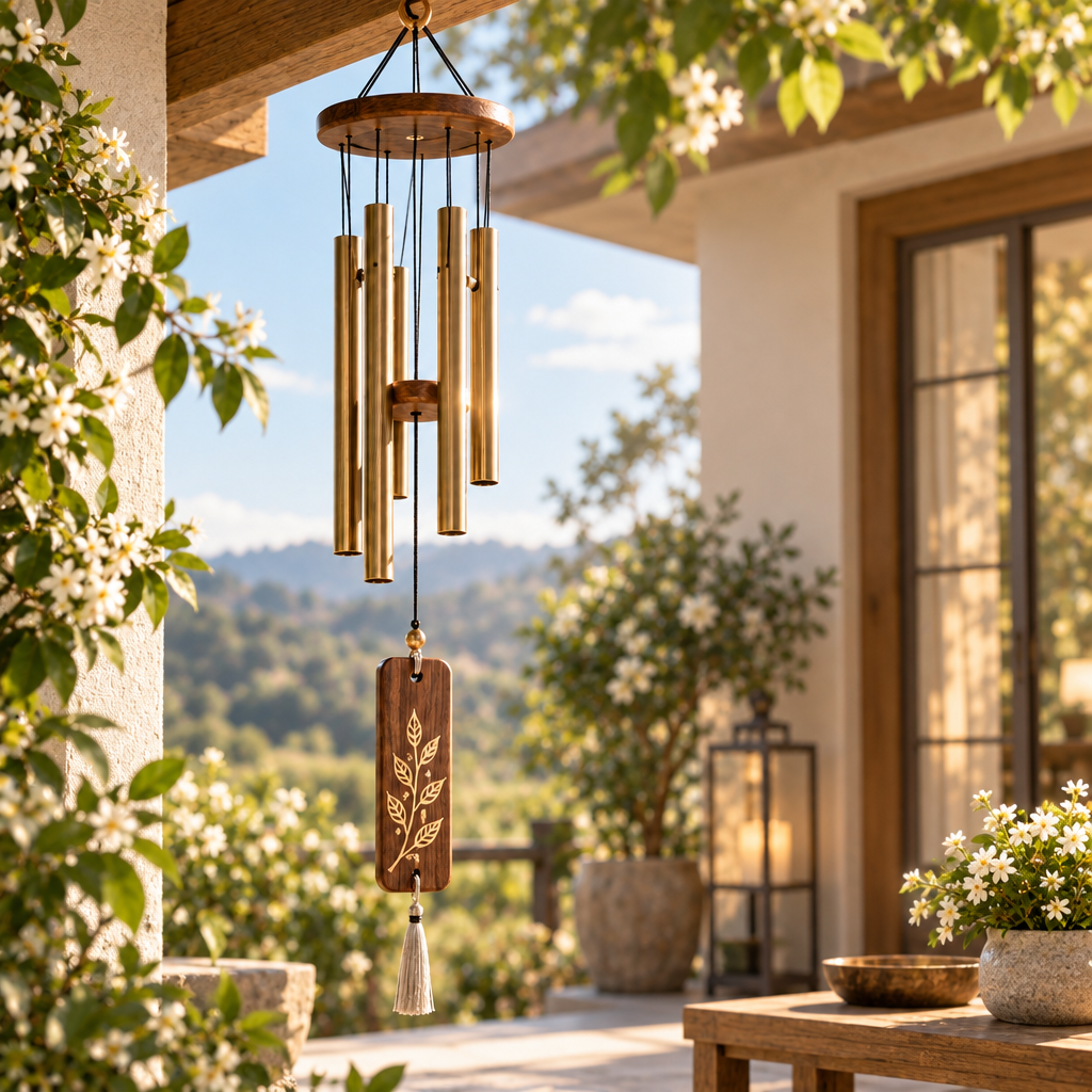 Mtlvoaken™ Quietline Handcrafted Minimal Wind Chime — Artisan-Style Metal & Wood Hanging Décor