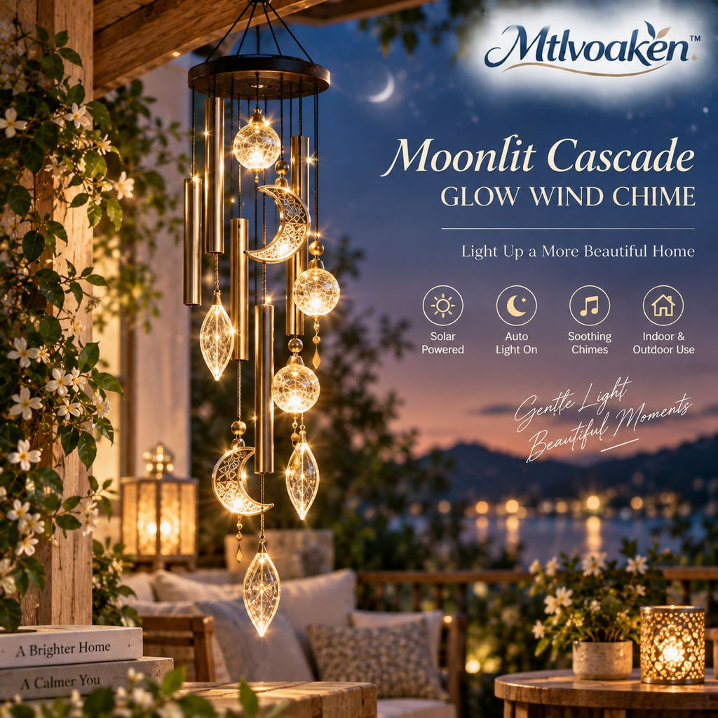 Mtlvoaken™ Moonlit Cascade Glow Wind Chime — Solar LED Decorative Hanging Chime for Patio & Garden