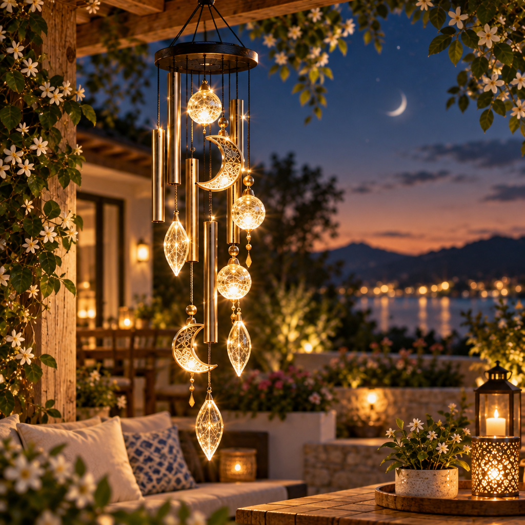 Mtlvoaken™ Moonlit Cascade Glow Wind Chime — Solar LED Decorative Hanging Chime for Patio & Garden