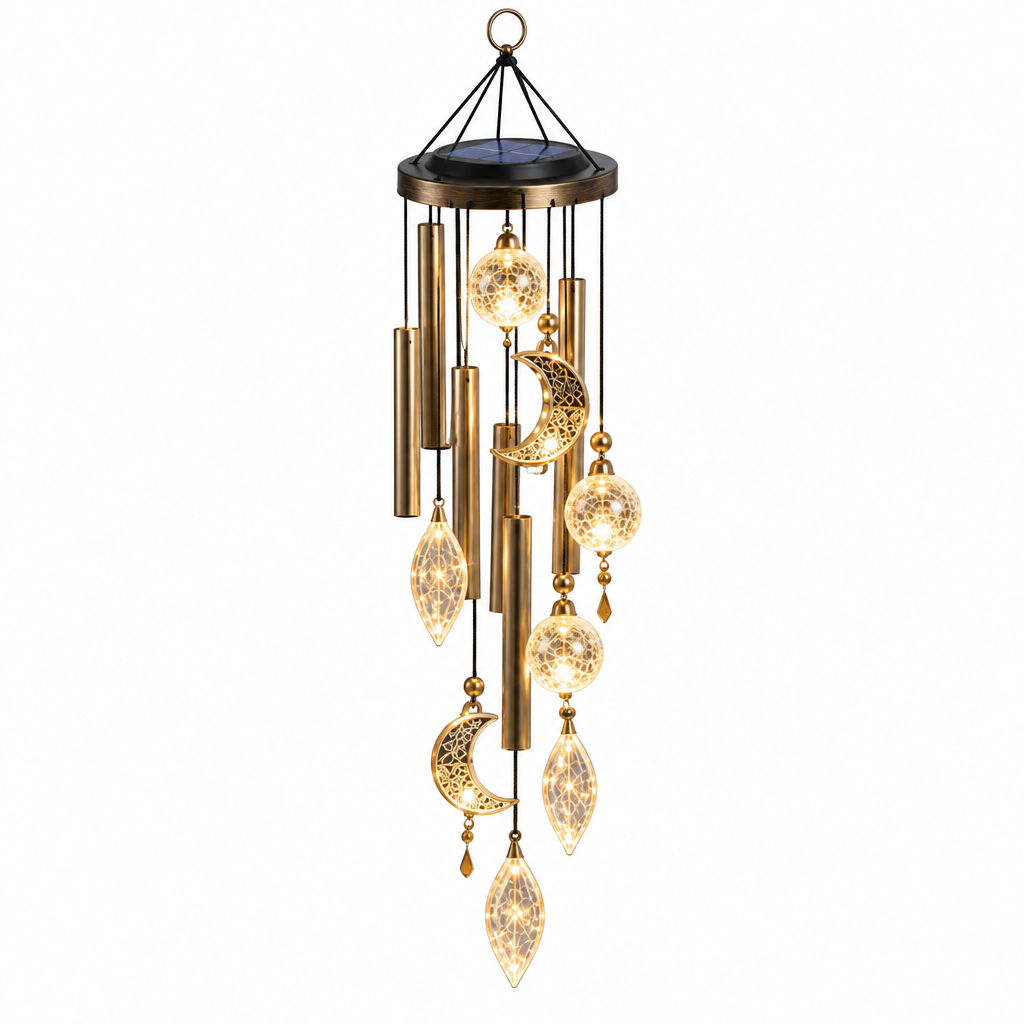 Mtlvoaken™ Moonlit Cascade Glow Wind Chime — Solar LED Decorative Hanging Chime for Patio & Garden