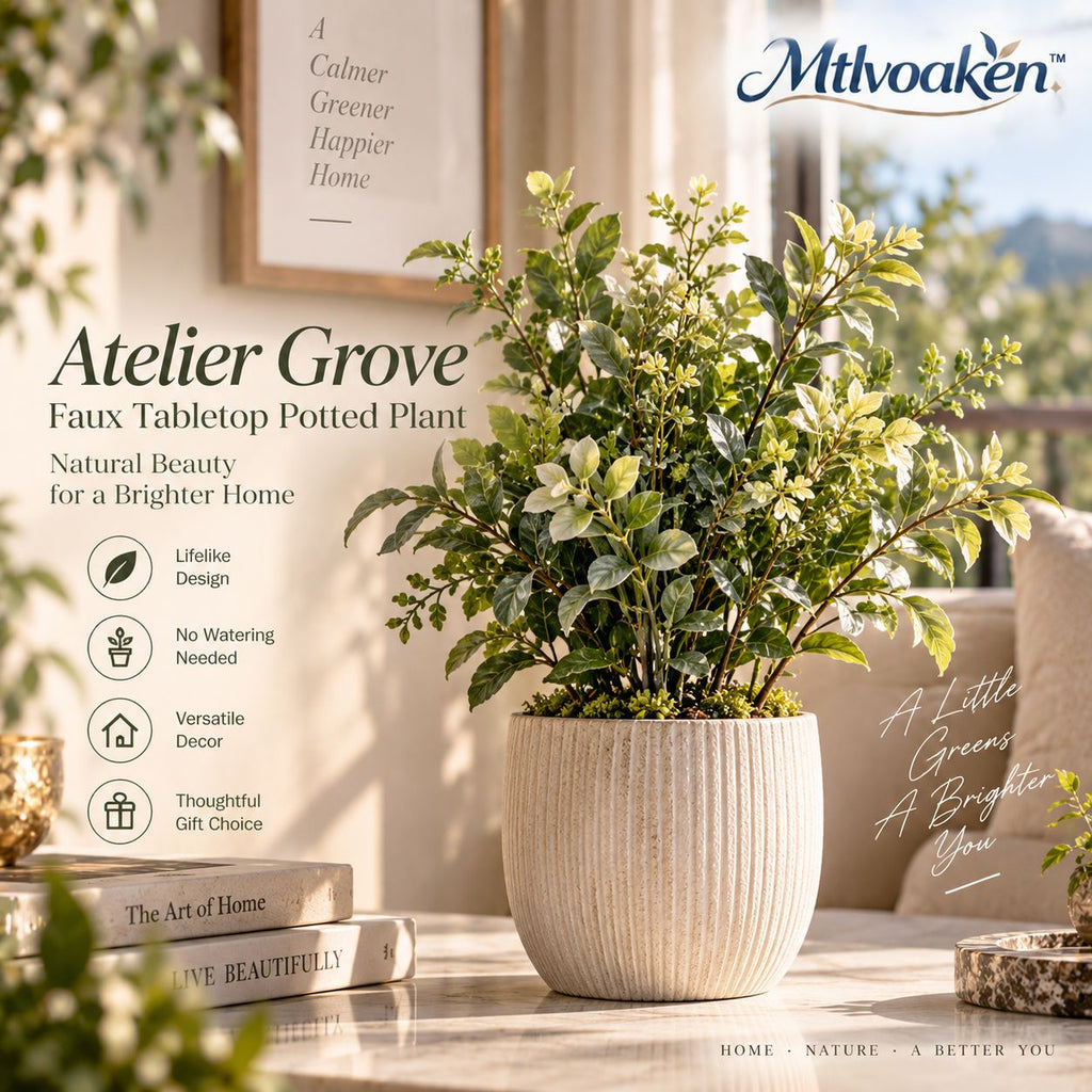 Mtlvoaken™ Atelier Grove Faux Tabletop Potted Plant — Lifelike Artificial Botanical Desk & Shelf Décor