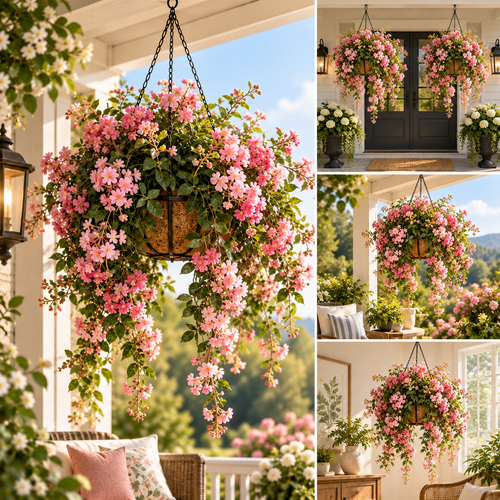 Mtlvoaken™ Crepe Myrtle Cascade Faux Hanging Basket — Artificial Flower Basket for Porch & Interior Décor