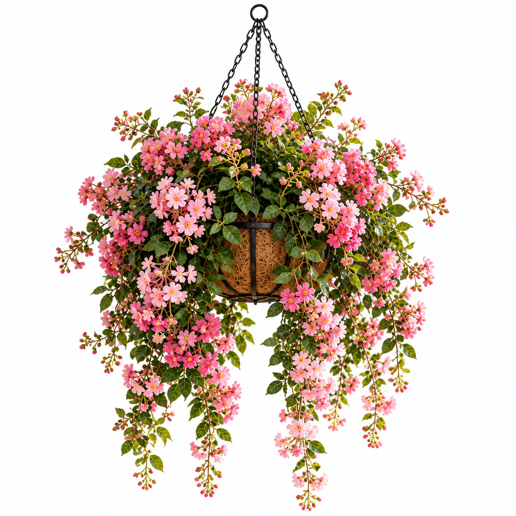 Mtlvoaken™ Crepe Myrtle Cascade Faux Hanging Basket — Artificial Flower Basket for Porch & Interior Décor