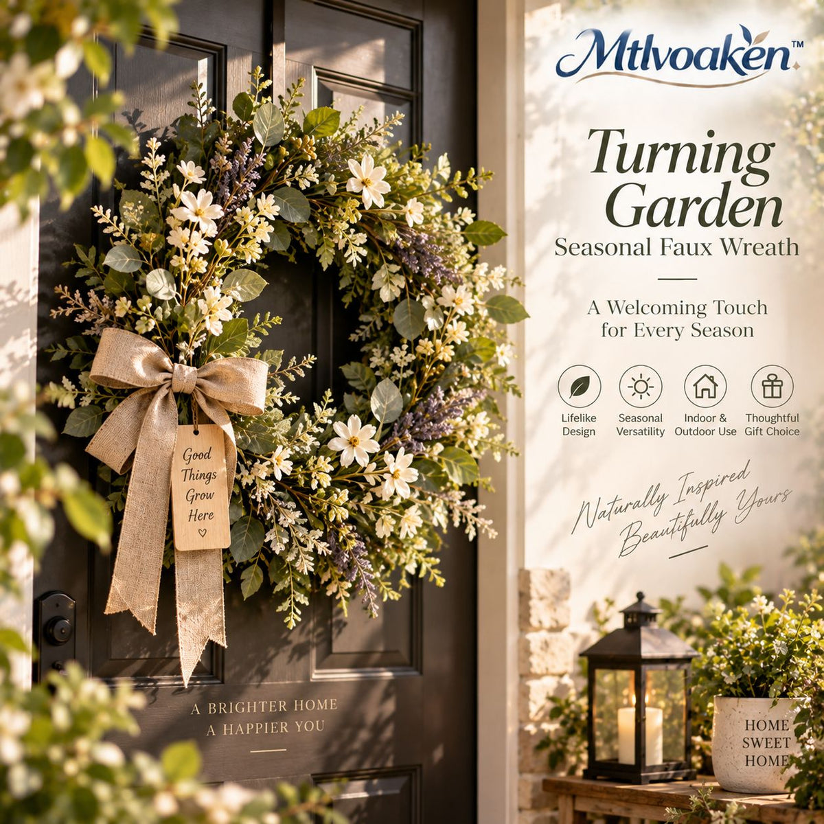 Mtlvoaken™ Turning Garden Seasonal Faux Wreath — Spring Hydrangea or Autumn Pumpkin Maple Leaf Door Décor
