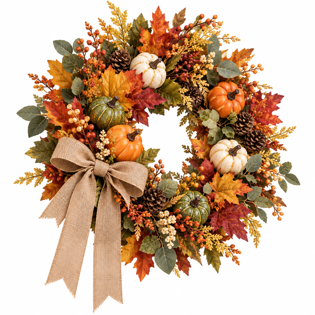 Mtlvoaken™ Turning Garden Seasonal Faux Wreath — Spring Hydrangea or Autumn Pumpkin Maple Leaf Door Décor