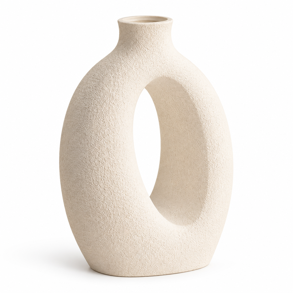 Mtlvoaken™ Maison Arc Resin Ceramic-Look Vase — Classic Sculptural Decorative Flower Vessel