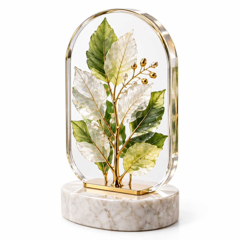 Mtlvoaken™ Four Seasons Botanical Specimen Décor — Framed Leaf-Inspired Tabletop Sculpture, Seasonal Nature Accent