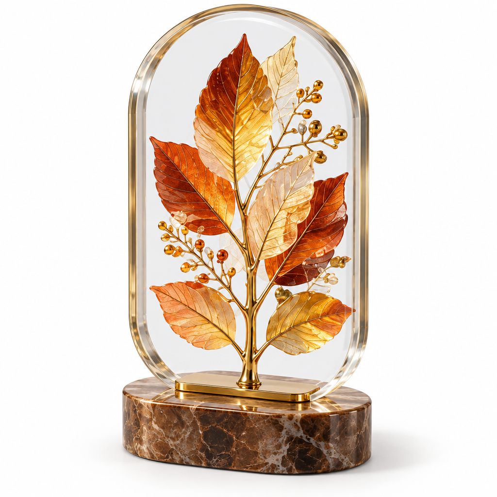 Mtlvoaken™ Four Seasons Botanical Specimen Décor — Framed Leaf-Inspired Tabletop Sculpture, Seasonal Nature Accent