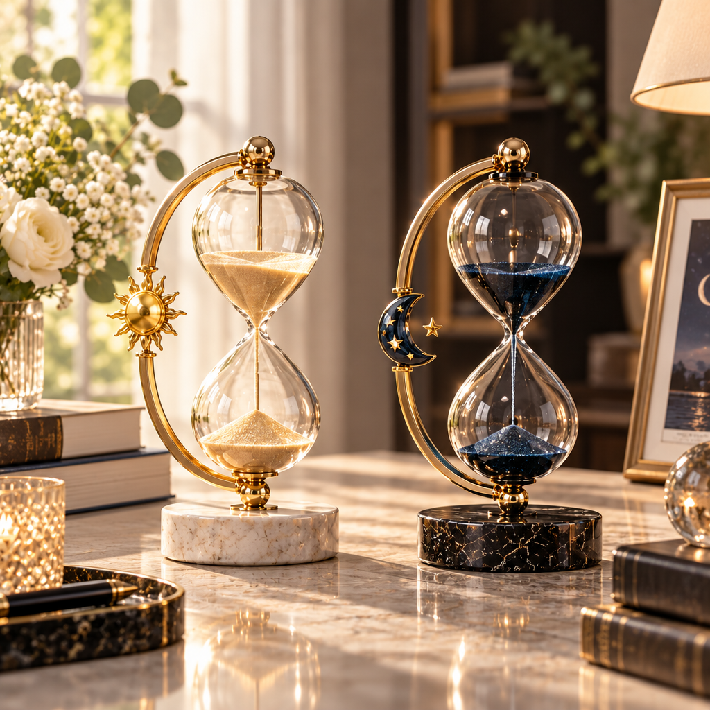 Mtlvoaken™ Day & Night Timekeeper Hourglass — Sculptural Glass Sand Timer Home Accent
